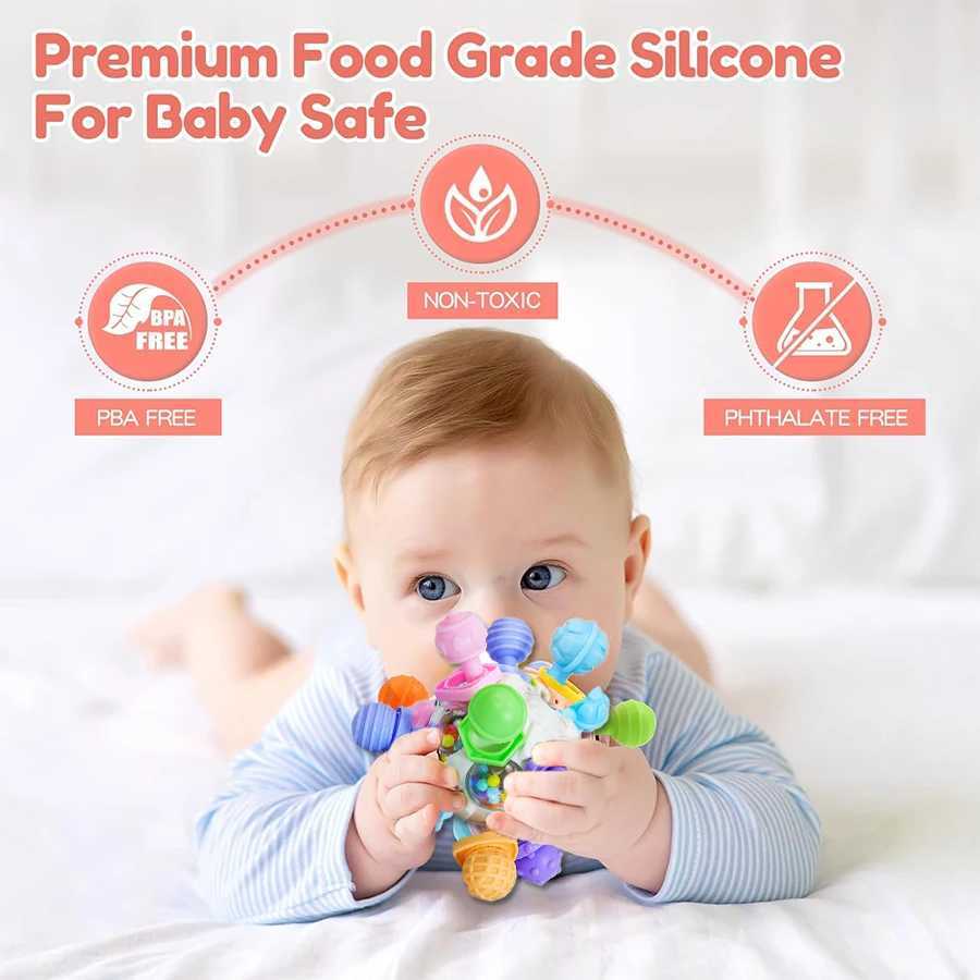 Montessori 012 Months Baby Sensory Rattle Teether Toys Grasping Activity Development Silicone Toys Birthday Christmas Gift C250913
