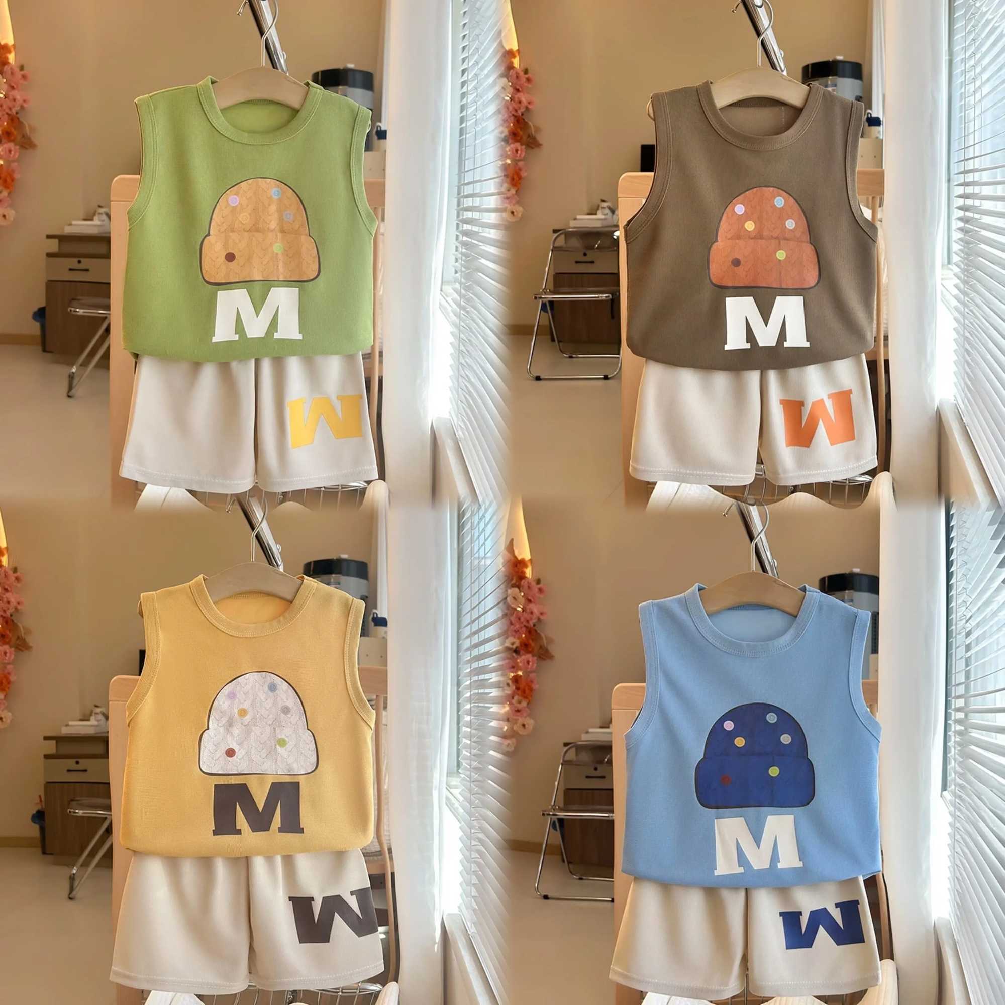 Kids Sleeveless Tracksuits Cute TShirt Shorts Summer Clothing Shortsleeved Outfits Thin Loose Tees Shorts Baby 2 Piece Set C250913