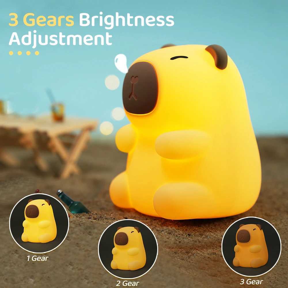 Capybara Night Light Cute Animal Silicone Nursery Nightlights Rechargeable Bedside Table Lamp with Touch Sensor for Kids Bedroom C250913