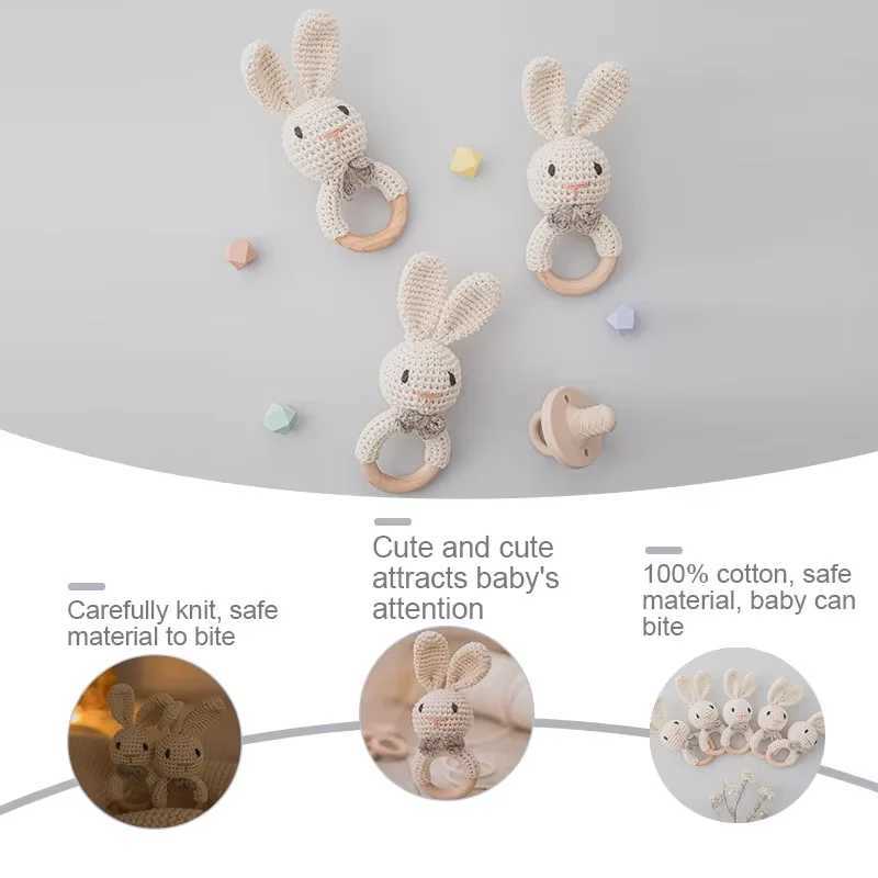 Baby Crochet Rattle Wooden Teether Toy BPA Free Wood Rodent Rabbit Rattle Baby Mobile Play Gym Newborn Educational Music Toys C250913