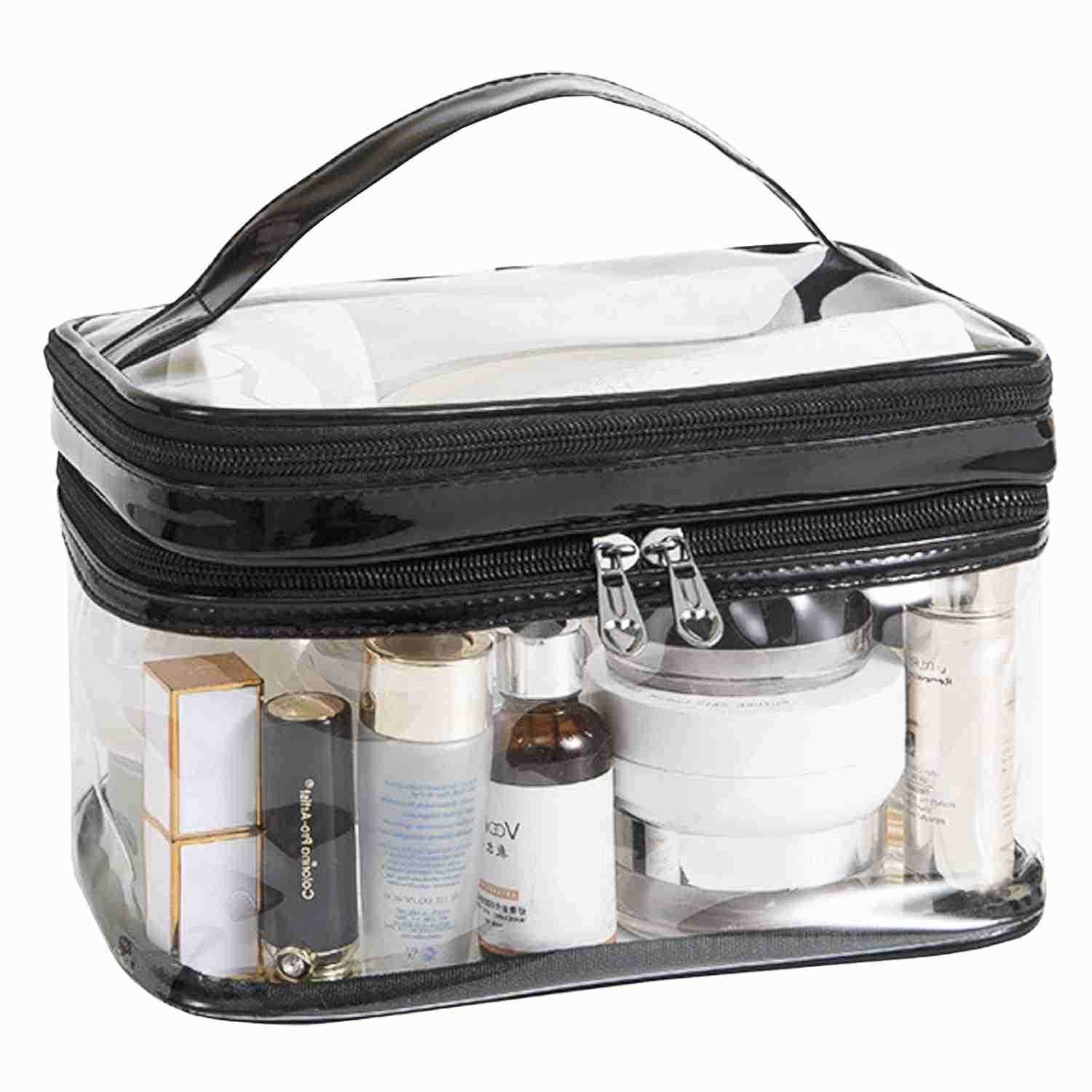 Clear Cosmetic Bag Dual Layer Travel Toiletry Bags Make up Organizer Waterproof Brushes HolderW250913