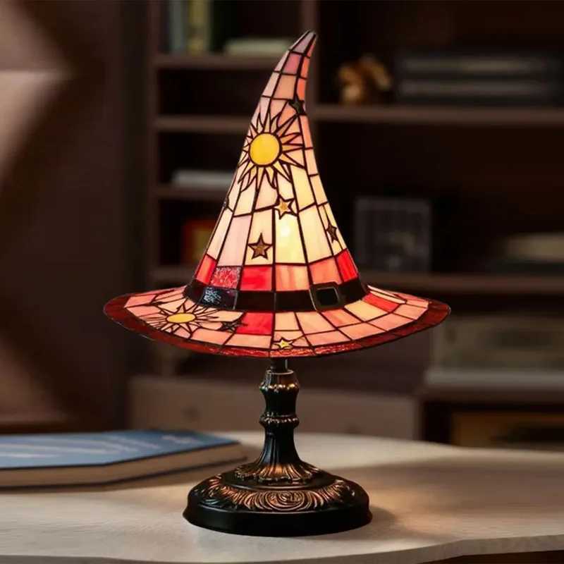 Stained Glass Witch Hat Lamp USB Powered Creative Table Lamp Night Light for Living Room Home Bedroom Decoration Halloween C250913