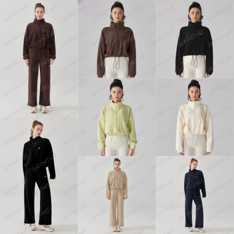 Yoga set Sweatshirts Cropped Full Zip Jackets Slightly Puffy Sherpa Coats Polar Fleece Wintry Mix Jacket Slouchy Mock Neck Sweater Silver 3D logo workout sets