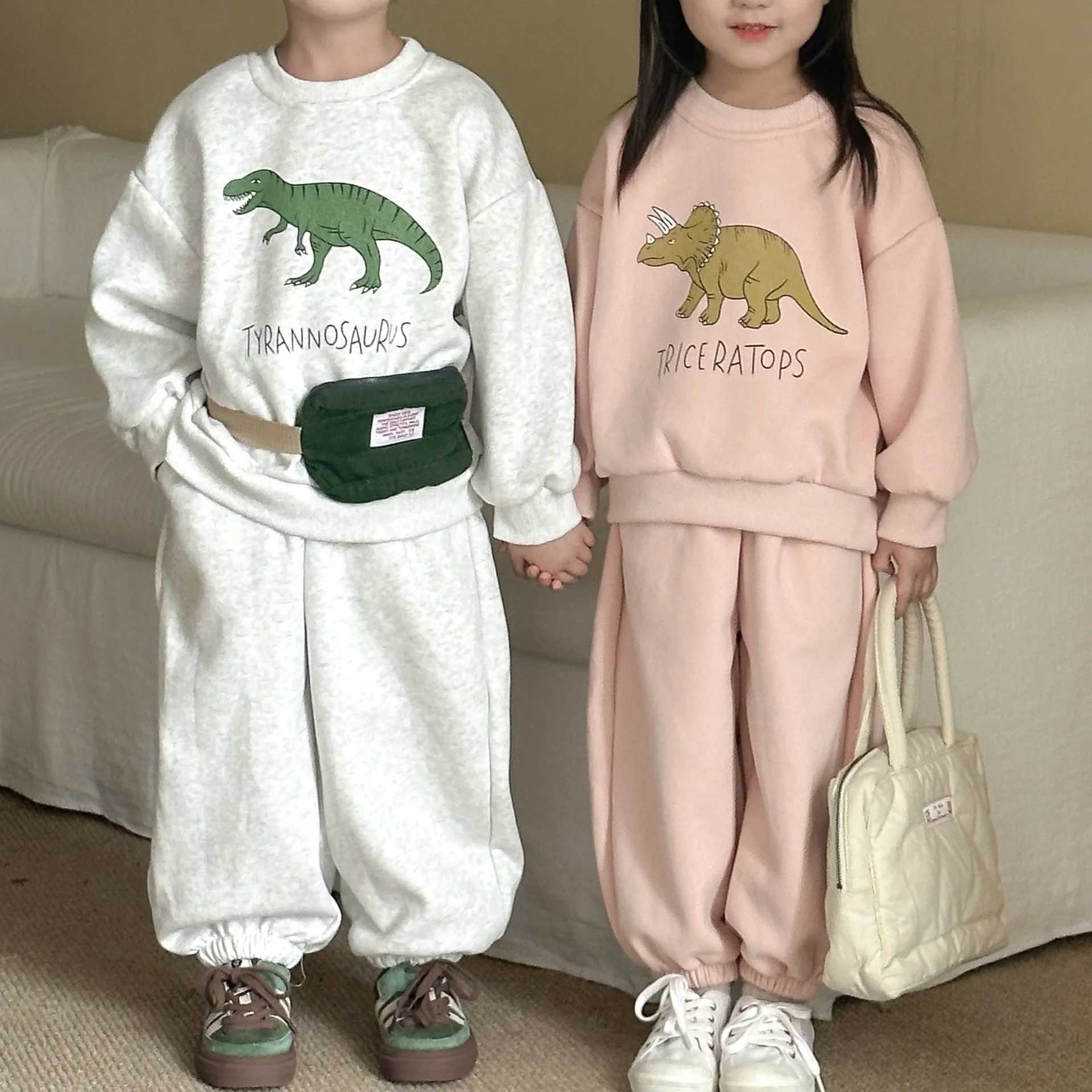 Toddler Girls Autumn Sport Set Cartoon Printed TopElastic Waist Pant Baby Girls Set Round Neck Loose 110Y Girls Sweatshirt Set C250913