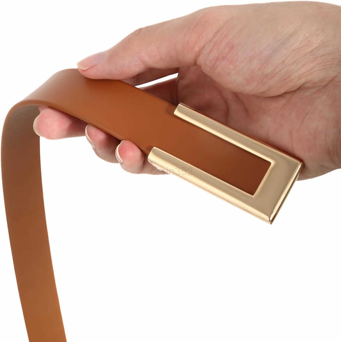 Womens Leather Belt Skinny Waist Belt for Dresses Jeans Pants with Gold BuckleW250913