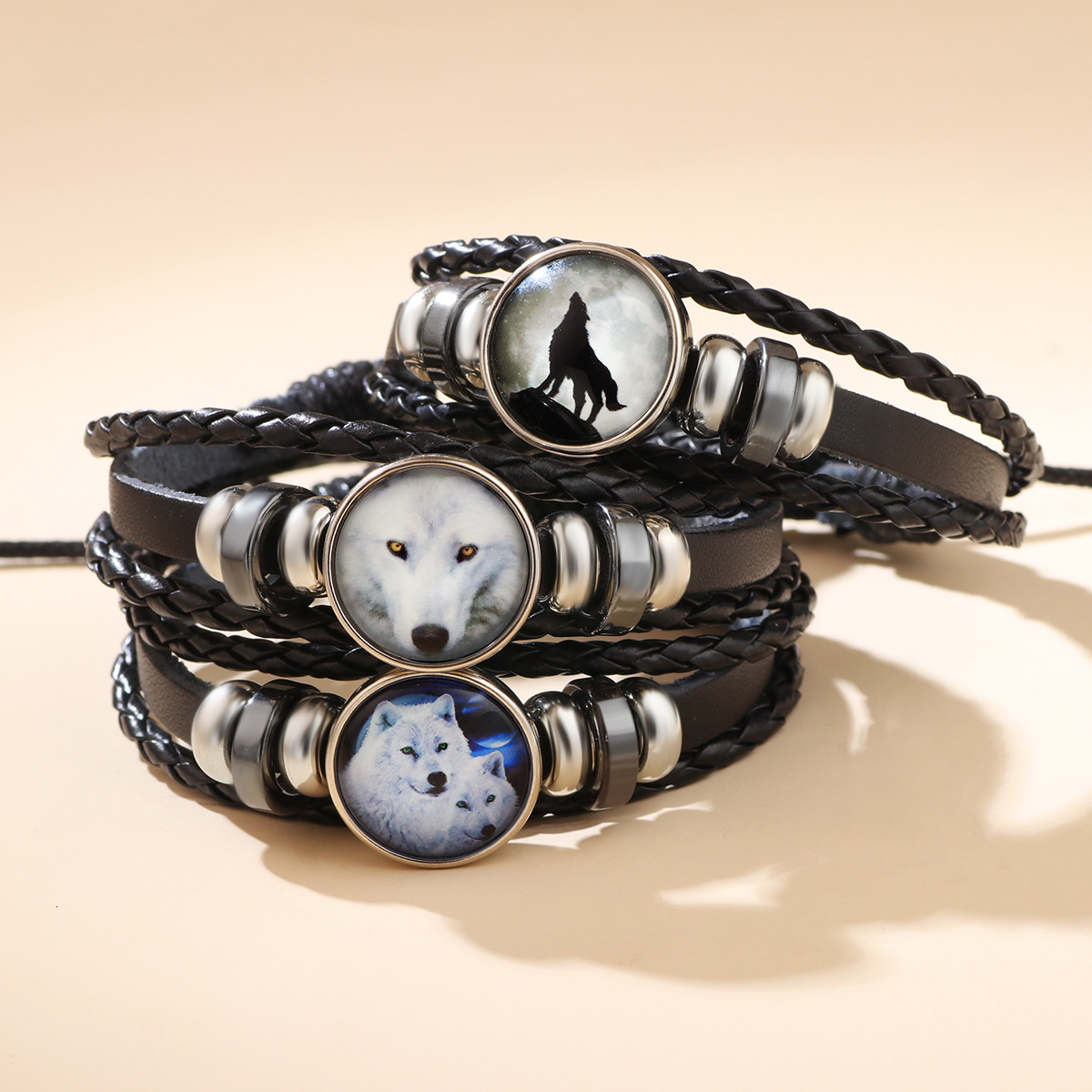 New Luminous Animal Wolf Series PU Trendy Adjustable Rope Leather Bracelet for Men and Women ddmymoon