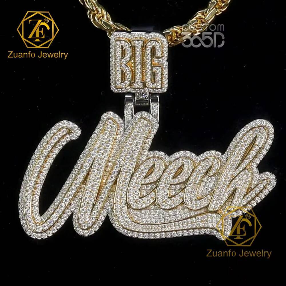 Factory Customized Moissanite Pendant Men Iced Out Jewelry VVS Moissanite Diamonds Cuban Chain Fine Custom Name Hip Hop Pendant