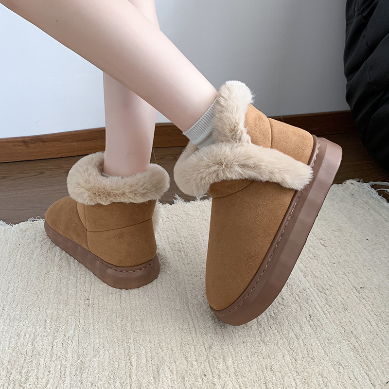 Fashion Versatile Casual Cotton Boots New for Autumn Winter 2025 Design Platform Fleece Lined Short Snow Boots Chestnut Off White