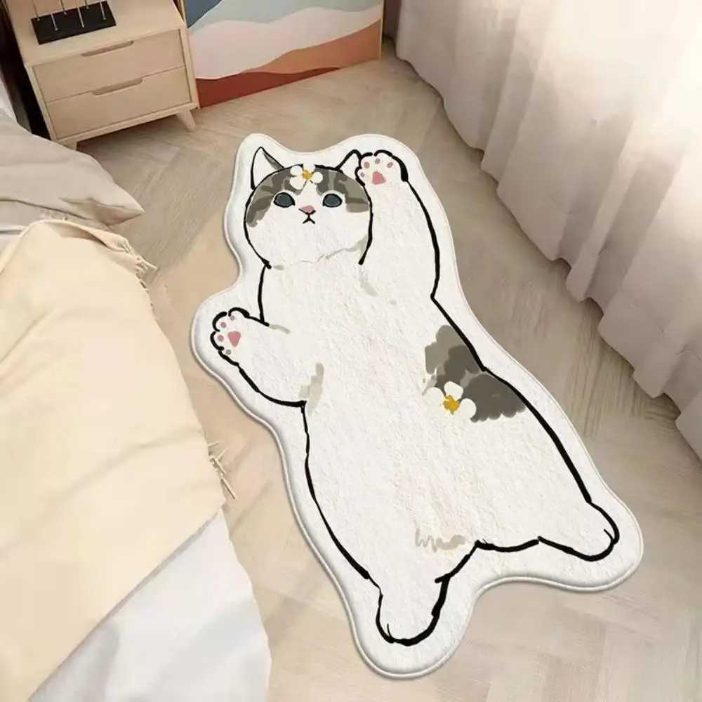 Cat Imitation Cashmere Rug Bed Blanket Living Room Bedroom Floor Mat Machine Washable Cute Cartoon Bay Window Mat Household Rug C250913