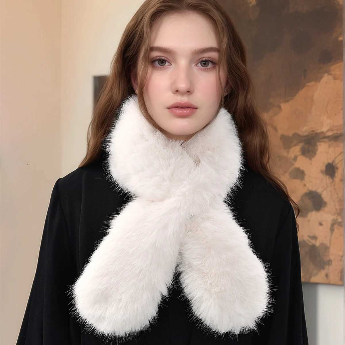 Faux Rabbit Fur Scarf Winter Warm Neckerchi Wen Solid Color Neck Muffr Long Plush Shawl Ladies Thick Scarves G250912