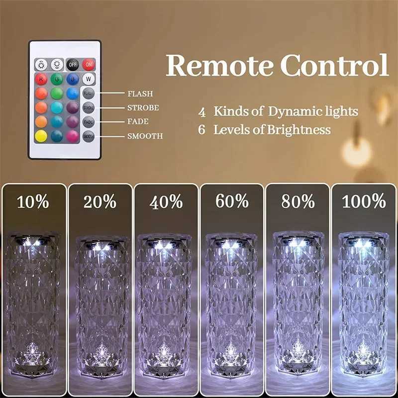 LED Crystal Table Lamp Rose Light Projector 16 Colors Touch Night Light Romantic Diamond Atmosphere Light for Home Bar Decor C250913