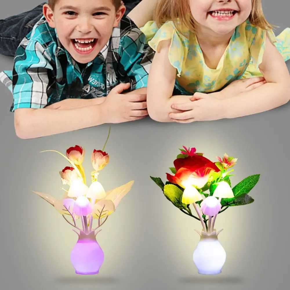 LED Mushroom Lamp LED Night Lamp Novel 7color Night Lamp 220V EU Plug Sensing Dream High Grade Pomegranate Vase Flowers C251122