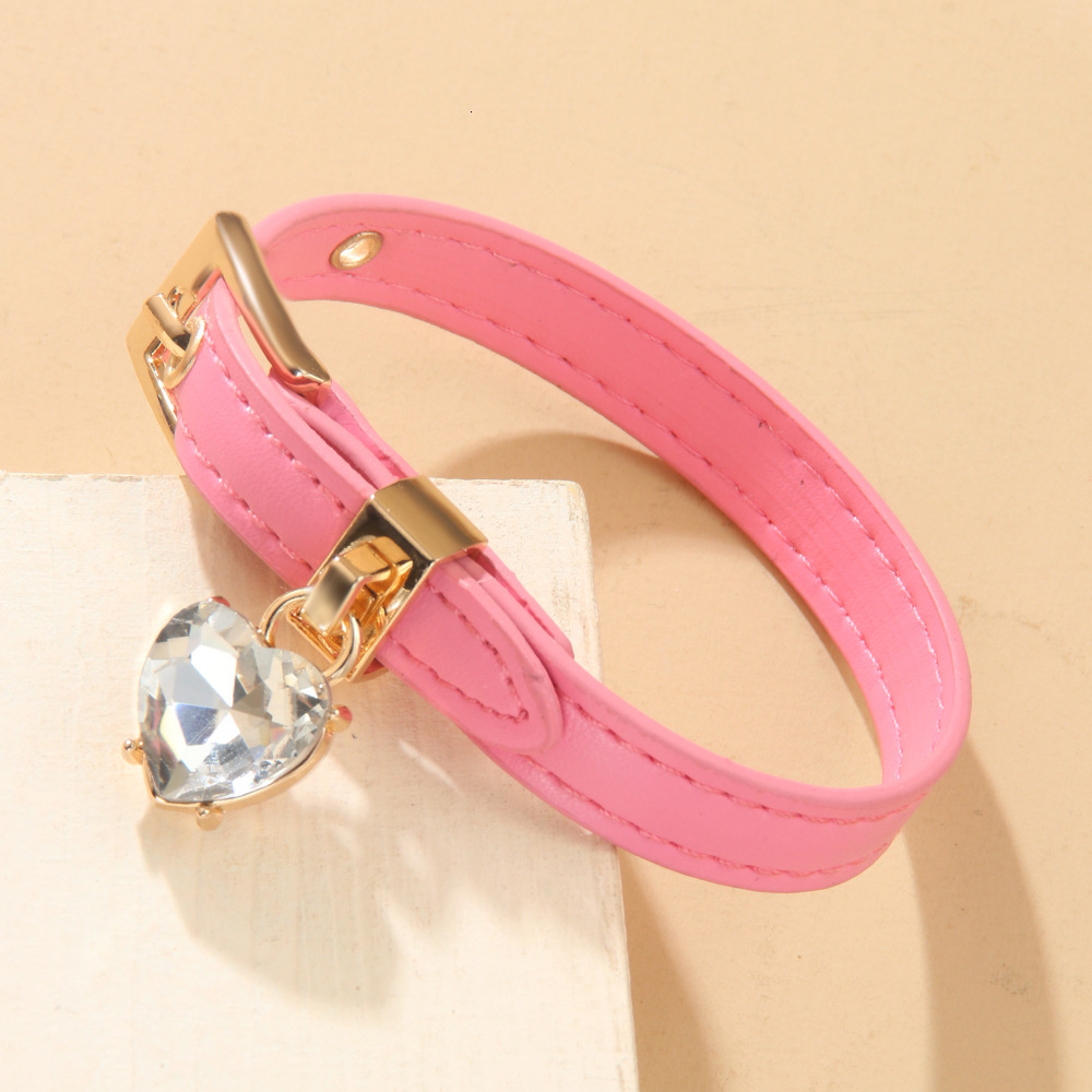 Fashion Multi-color Light Simple Heart-shaped Rhinestone Soft Leather Inlaid with Rhinestones High-end Bracelet ddmymoon