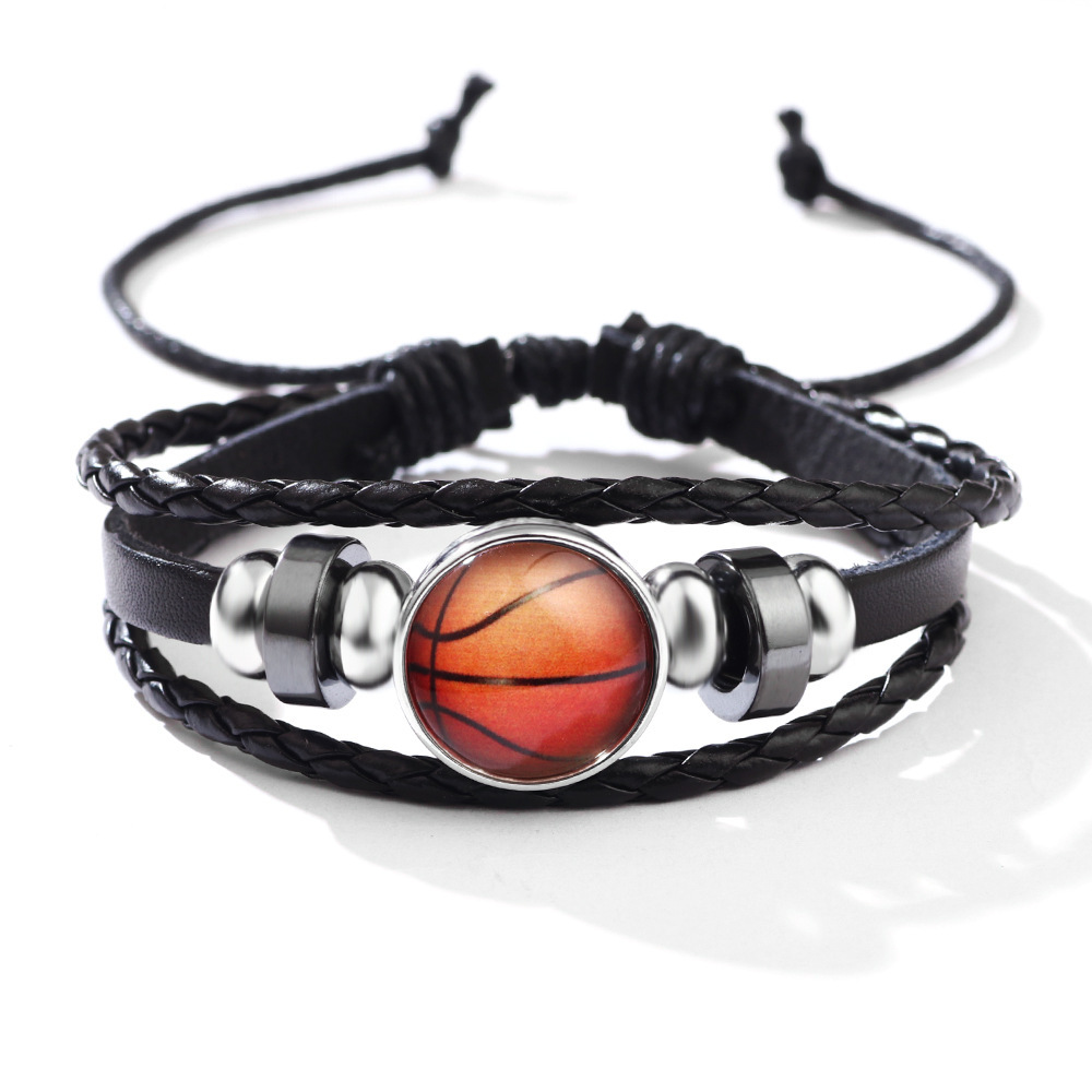 Luminous Leather Basketball Football Baseball Cowhide Woven Bracelet Glass Buckle Fluorescent Wristband ddmymoon