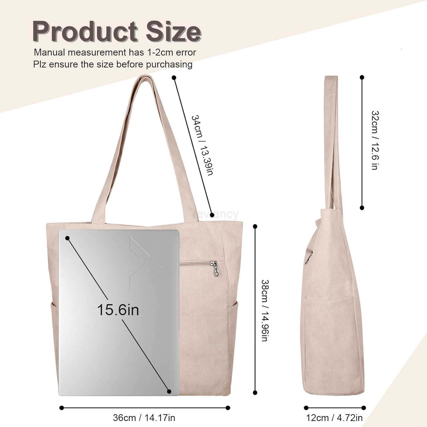 Corduroy Tote Bag for Women with Zipper Large Shoulder Bag Handbag for Work School Shopping Travel Gym VacationW250913