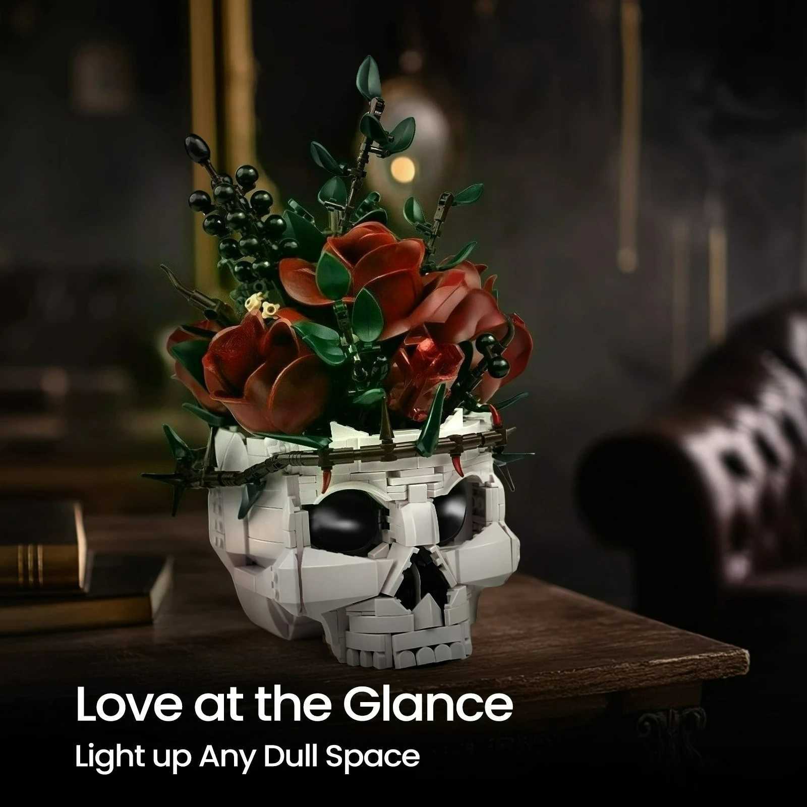 2025 Halloween Skull Roses Bouquet Building Set Skeleton Flowers Plant Pot Blocks Horror Gothic Home Decor Bricks Toys for Gift X250913