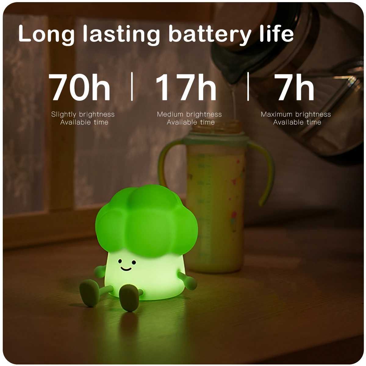Cute Broccoli Night Light Kids LED Squishy Novelty Lamp USB Charging Dimmable Nursery Lamp Childrens Gift for Home Table Decor C250913