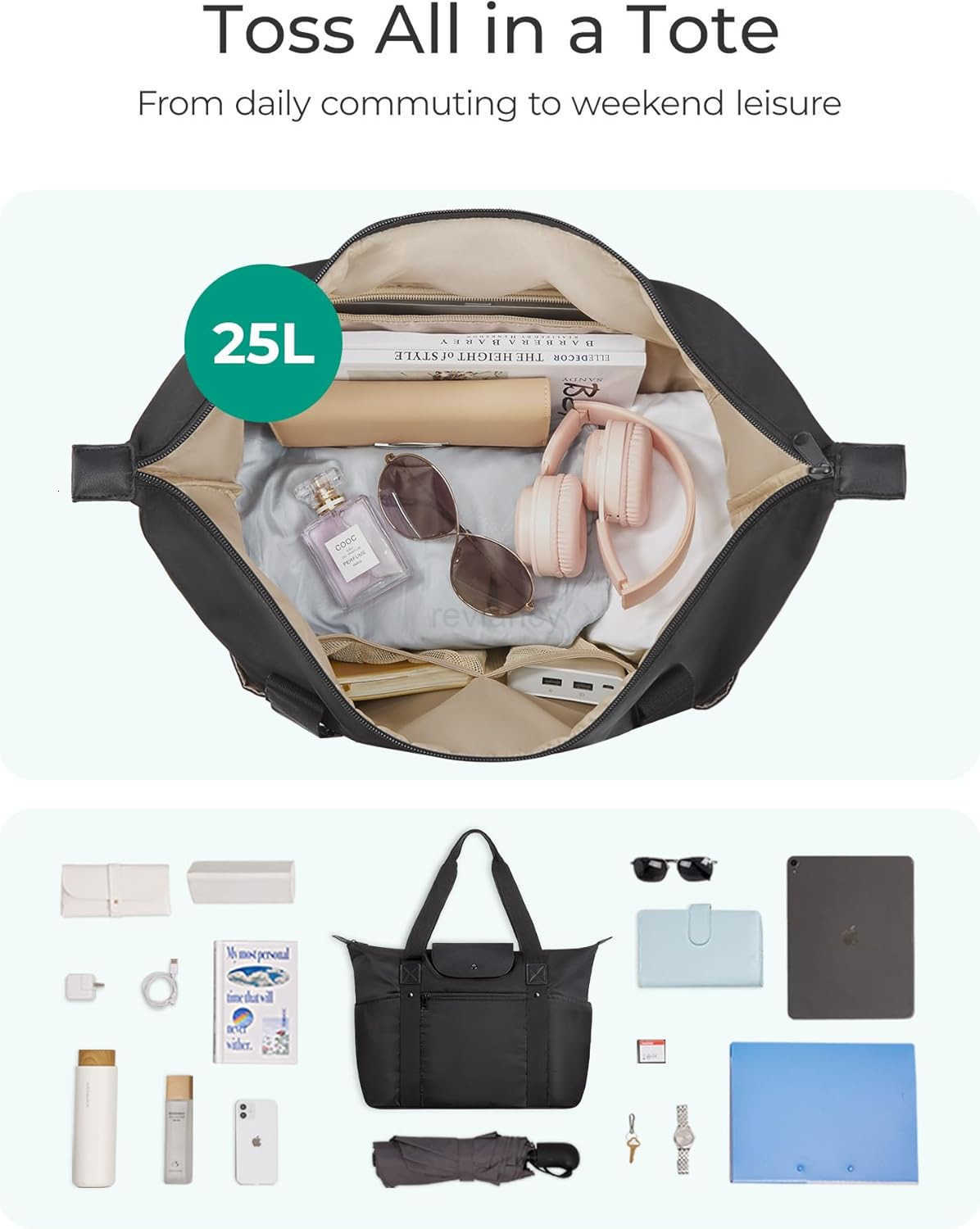 Foldable Tote Bag with Compartments and Zipper for Womens TravelW250913