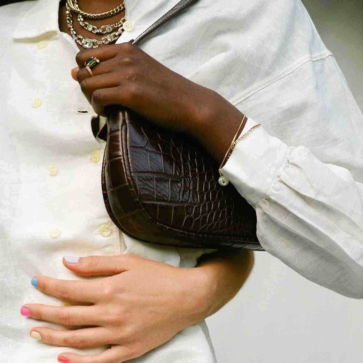 Bag Crocodile Effect Retro Faux Leather Classic Clutch Shoulder Purse Handbag for WomenW250913