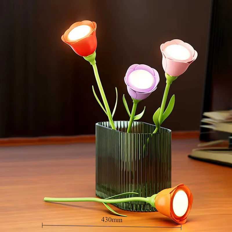 Rechargeable Rose LED Desk Lamp Bendable Dimmable Flower Night Light with Brightness Memory Creative Gift for WomenWifeGirl C250913