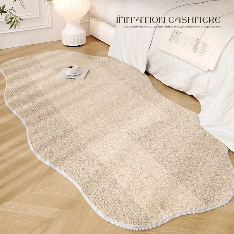 Cream Style Rugs for Bedroom Irregular Shapes Living Room Decoration Carpet Thick Plush Bedside Floor Mat Fluffy Soft Lounge Rug C250913