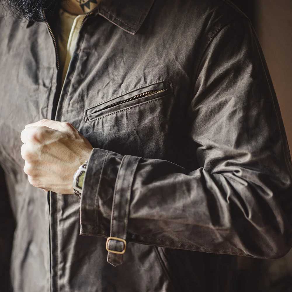 Mens Vintage IV Oil Waxed Canvas Jacket Lapel Zipper Short Outerwear Classic Slim Fit for Mens Spring and Fall Jacket Z250913