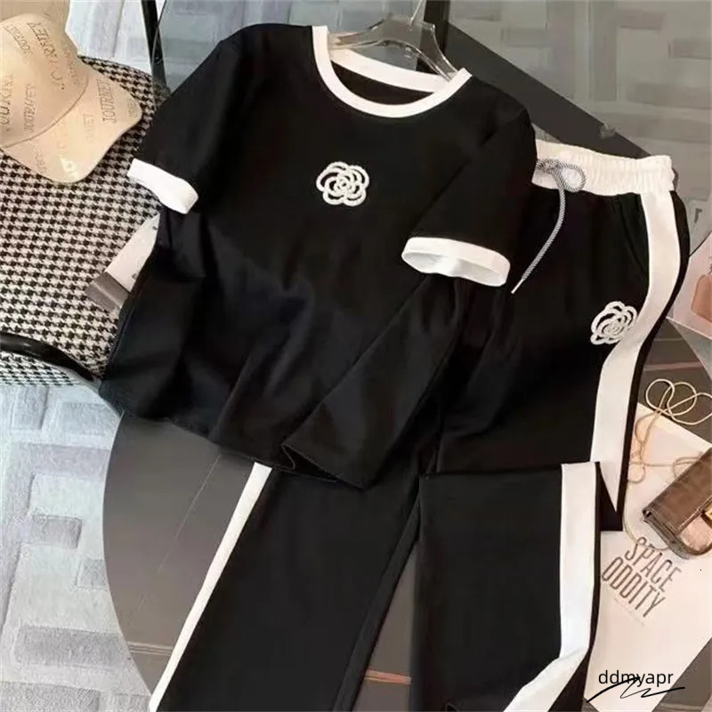 Designer Casual Sports Suit For Women Summer Thin Street Fashionable Trendy Youthful Wide-Leg Pants Fashion Two-Piece Set ddmyapr