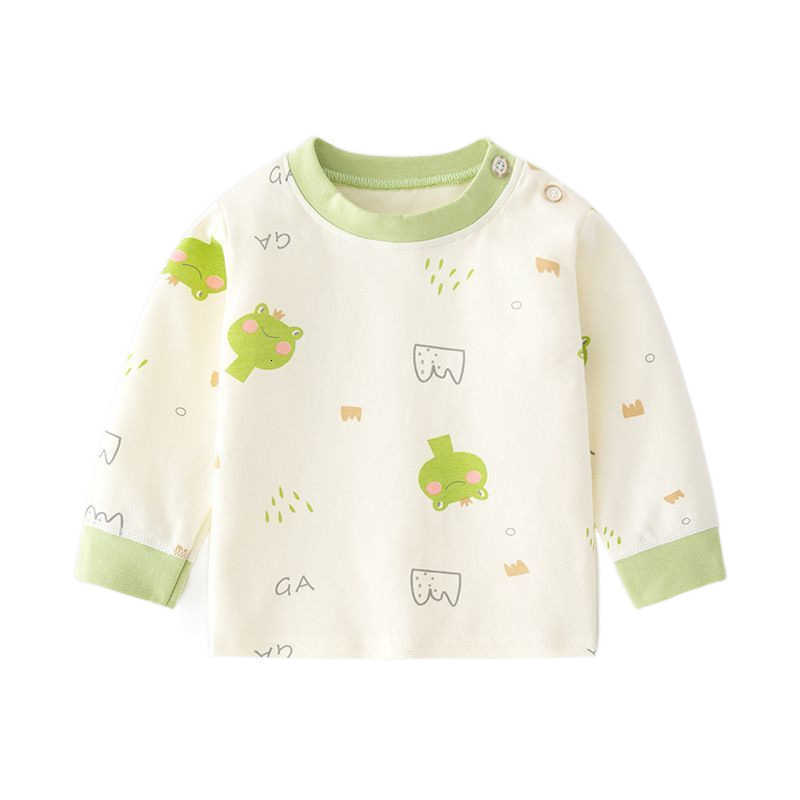 Baby Autumn Clothes Infant Cotton Printed Tops Cartoon Children Spring Autumn Underwear Bottoming Children's Clothes Shoulder Open T-shirt