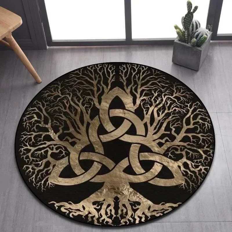 Viking Valknut Yggdrasil Tree of Life Round Area RugCarpet Rug for Living Room Bedroom Sofa Playroom DecorNonslip Floor Mat C250913