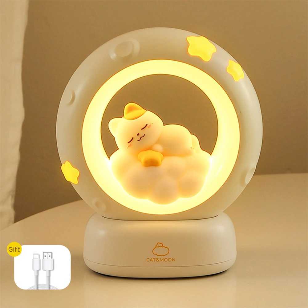 3Style Moon Night Light Cute Rabbit Cat Panda Lamps Room Bedside Decoration USB Rechargeable Kawii Animal Gift Warm Soft Light C250913