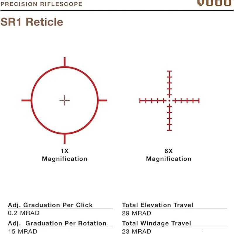 Vudu Optics Precision Rifle Scope 6X24 FFP SR Reticle MRAD 30mm Maintube BlackW250913