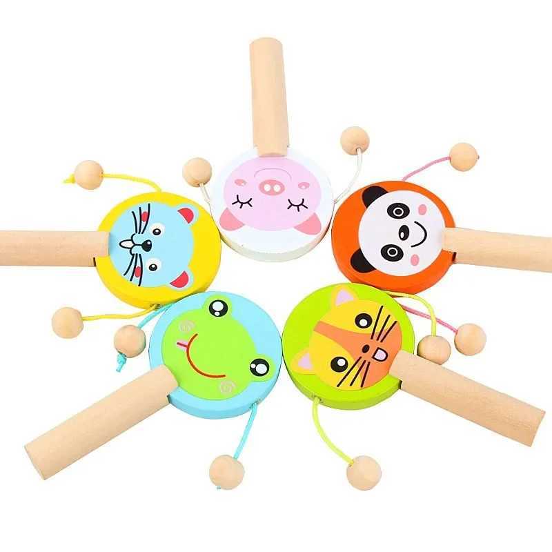 Kids Cartoon Wooden Rattle Drum Handle Clapping Castanets Board For Baby Musical Instrument Preschool Early Educational Toys C250913