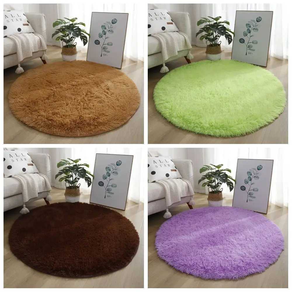 New Soft Plush Living Room Rugs Non Slip 40cm Furry Carpet Solid Color Thickened Round Carpet For Living Room Home Decor Bedroom C250913