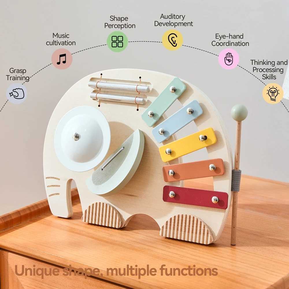 Wooden Orff Music Instruments Xylophone Drum Kit Montessori Educational Music Table Toys for Kids Elephant Baby Music Toys Gifts C250913