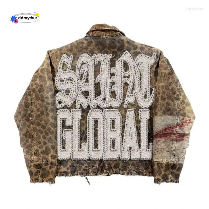 Men's Jackets Streetwear Vintage Leopard Camouflage Jacket Y2K Coats Men Women Hip Hop Letter Patchwork Embroidery Oversized Clothes ddmythur