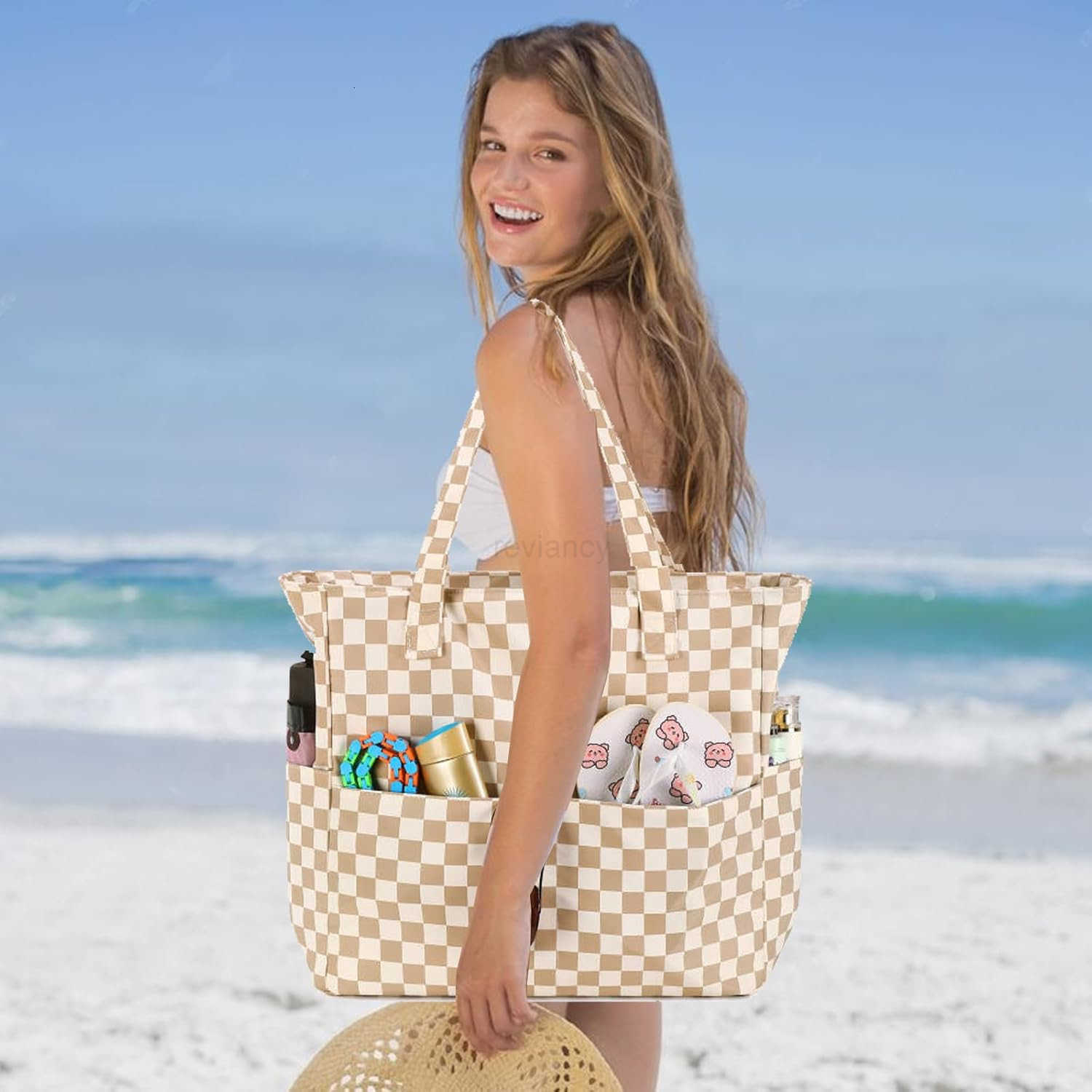 Beach Tote Pool Bags for Women Ladies Extra Large Gym Tote Carry On Bag With Wet Compartment for Weekender TravelW250913