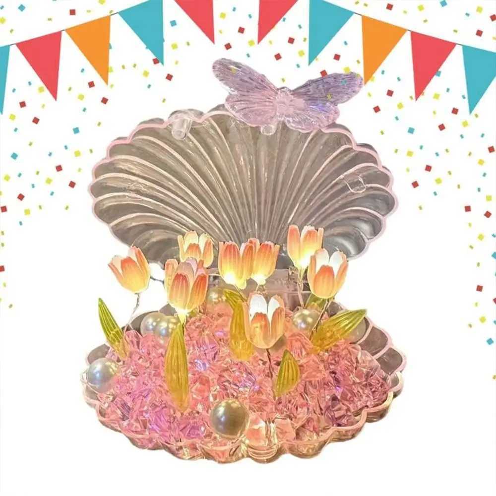 Excluding Gift Bags Tulip Night Light Plastic Handmade DIY LED Decorative Nights Lamp 9 Flowers Mirror Light for Birthday Gifts C250913