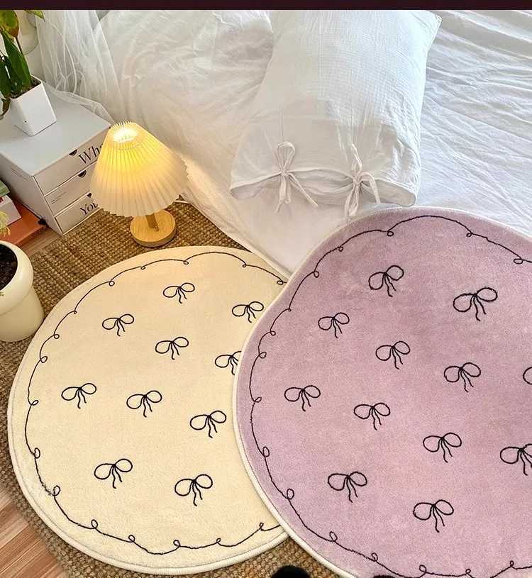 VIKAMA Dreamy Butterfly Round Carpet Bedroom Study Bedside Blanket Cute Girl Plush Chair Floor Mat Home Decoration C250913