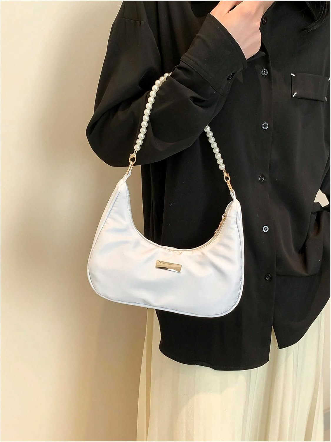 Womens Pearl Top Handle Shoulder Handbag Floral Hobo BagW250913