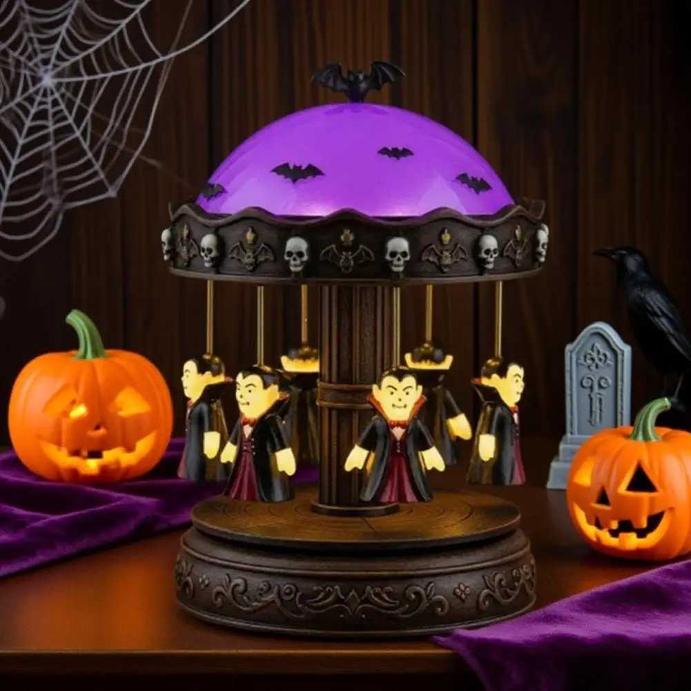 Bedroom Lamp Spooky Halloween Ghost Carousel Night Light Usb Rechargeable Bedside Lamp for Party Decoration Reading Hauntingly C250913