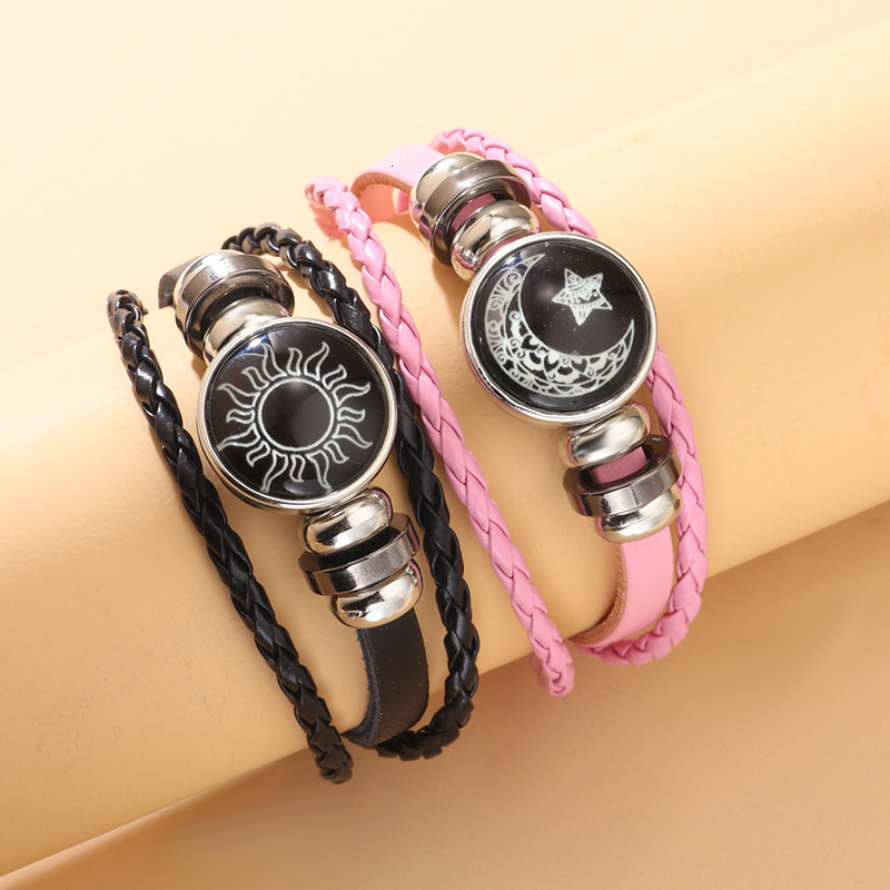 Hot Selling Sun Moon Lovers Time Leather Punk Multi-layer Beaded Braided Bracelet Couple Gift ddmymoon