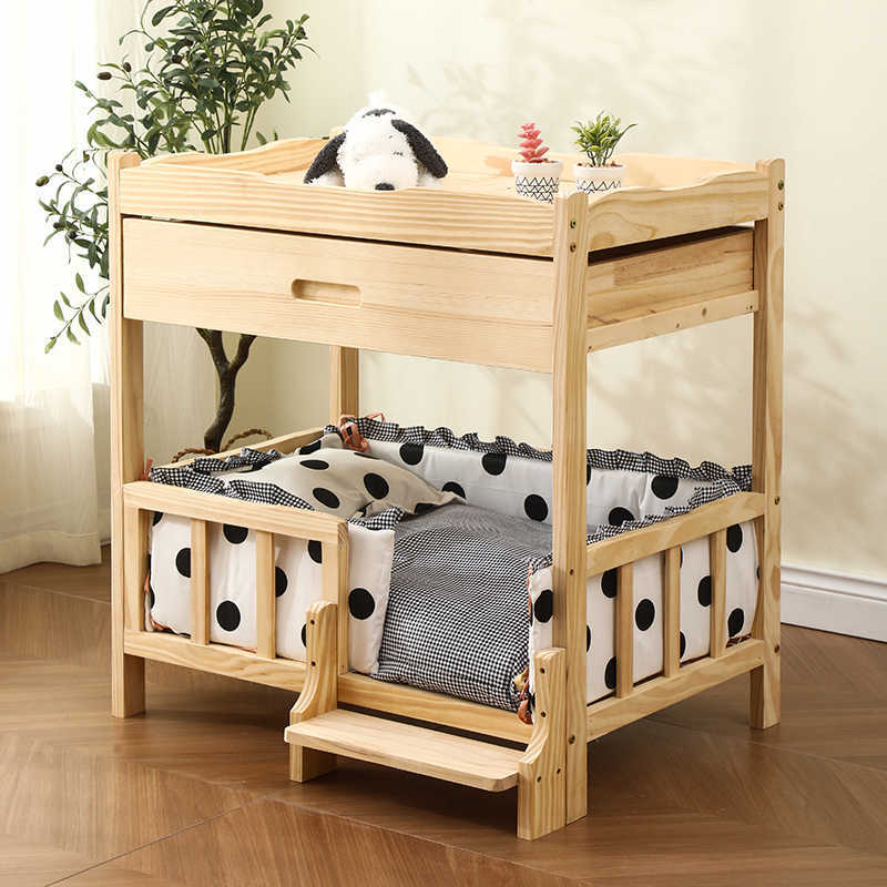 2-story solid wood princess pet bed universal cat and dog bed breathable pet shelter cat and dog climbing ladder X250412