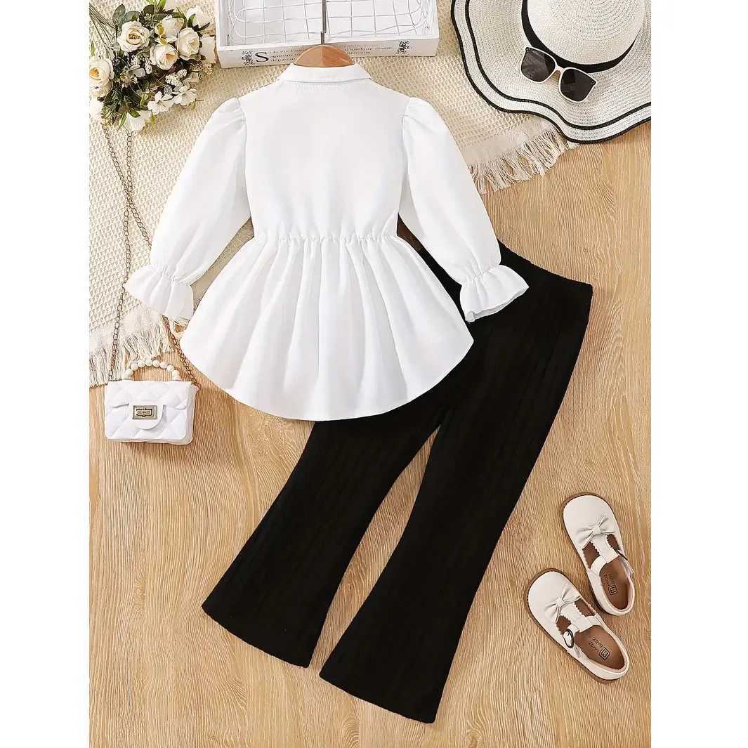 Girls Knit Long Sleeve Shirt Top Stretchy Knit Pants 2Pcs Set Casual Winter Outfit Toddler Kids Clothes For 3 4 5 6 7 8 9 10Y C250913