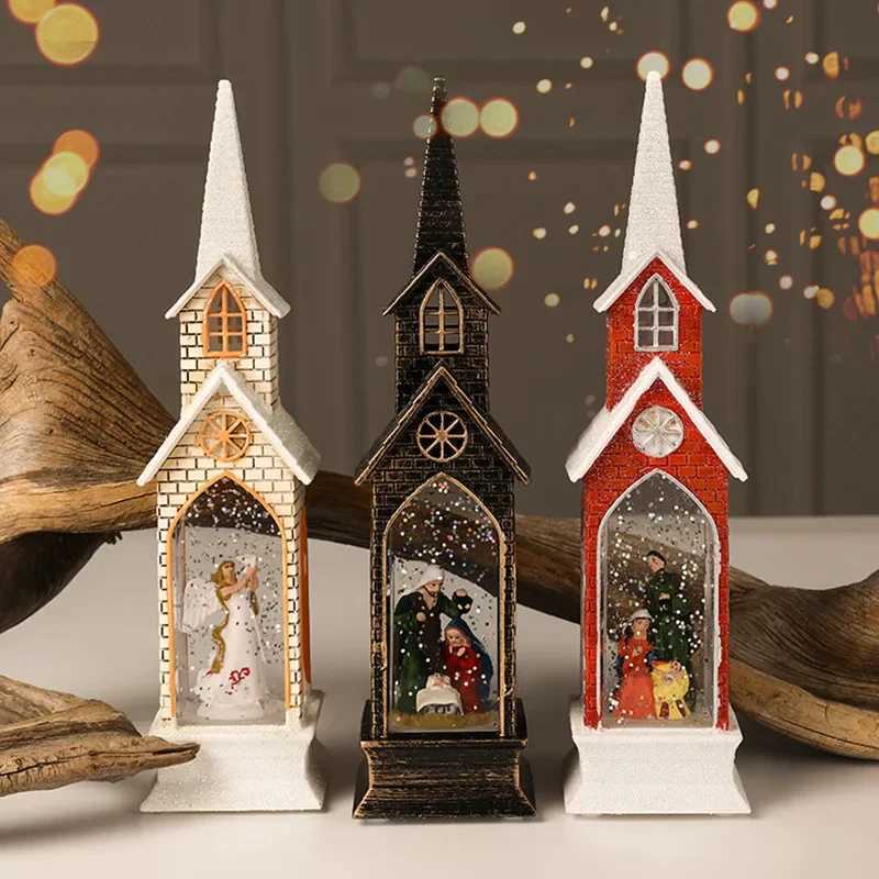 New LED Christmas lighting gliter Jesuit Church shaped small wind lamp tabletop decor angel christmas decorations for home C251122