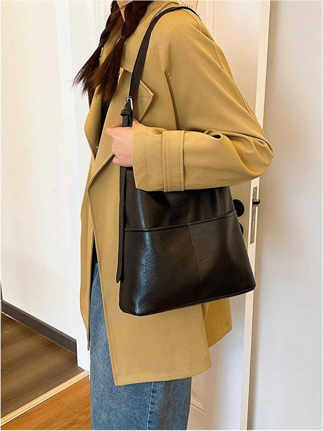 Womens Leather Shoulder Bag Top Handle Work Shopping Handbags with ZipperW250913