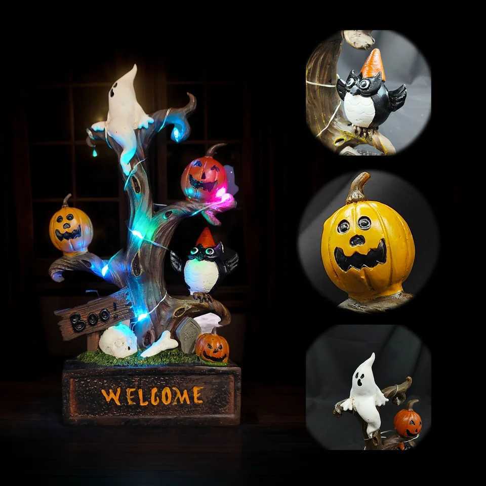 Halloween Tabletop Decoration Pumpkin Tree Light LED Glowing Scary Atmosphere Decoration Light Resin Pumpkin Crafts C250913