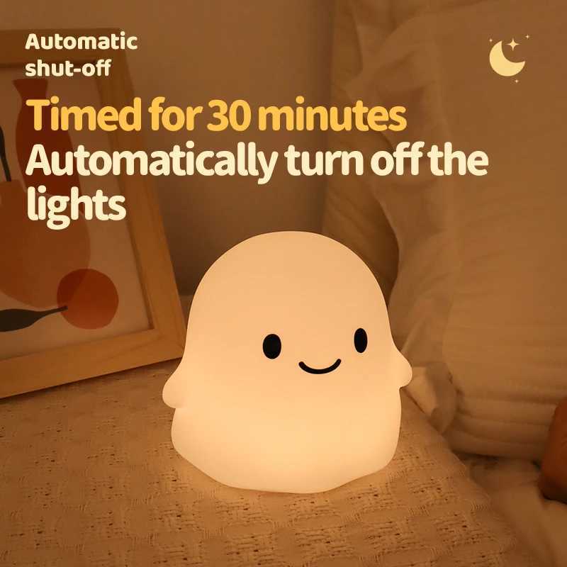 Cute Silicone Ghost Night Light Touch Dimming Daycare Night Light Rechargeable Timed Bedside Table Lamp Halloween Decorate Gift C250913