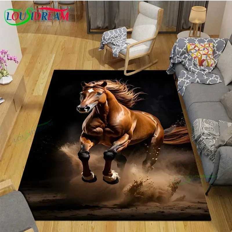 3D Realistic Horse Print Area Rug NonSlip Large Carpet for Living Room or Kids Bedroom Artistic Home Decor Floor Mat C250913