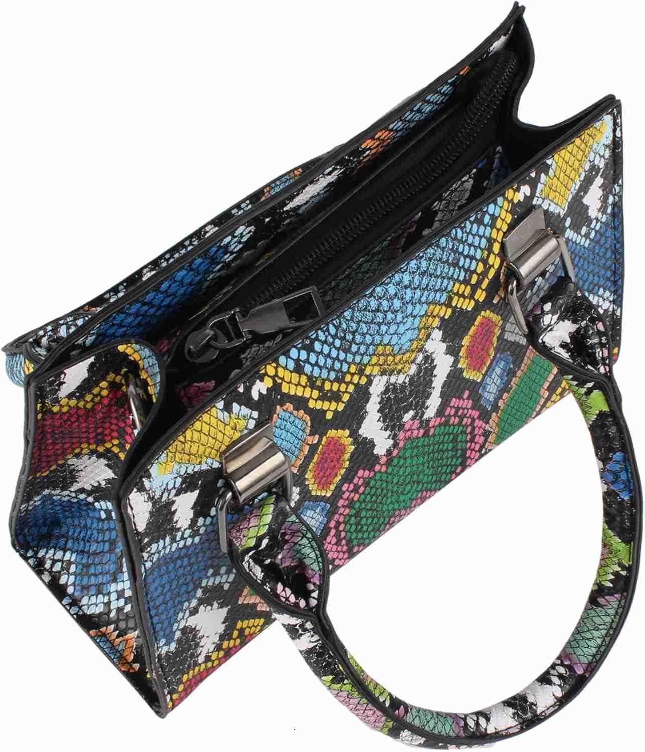 Women Mini Top Handle Bag Snakeskin Print Leather Crossbody Shoulder Bag Zipper Satchel PurseW250913