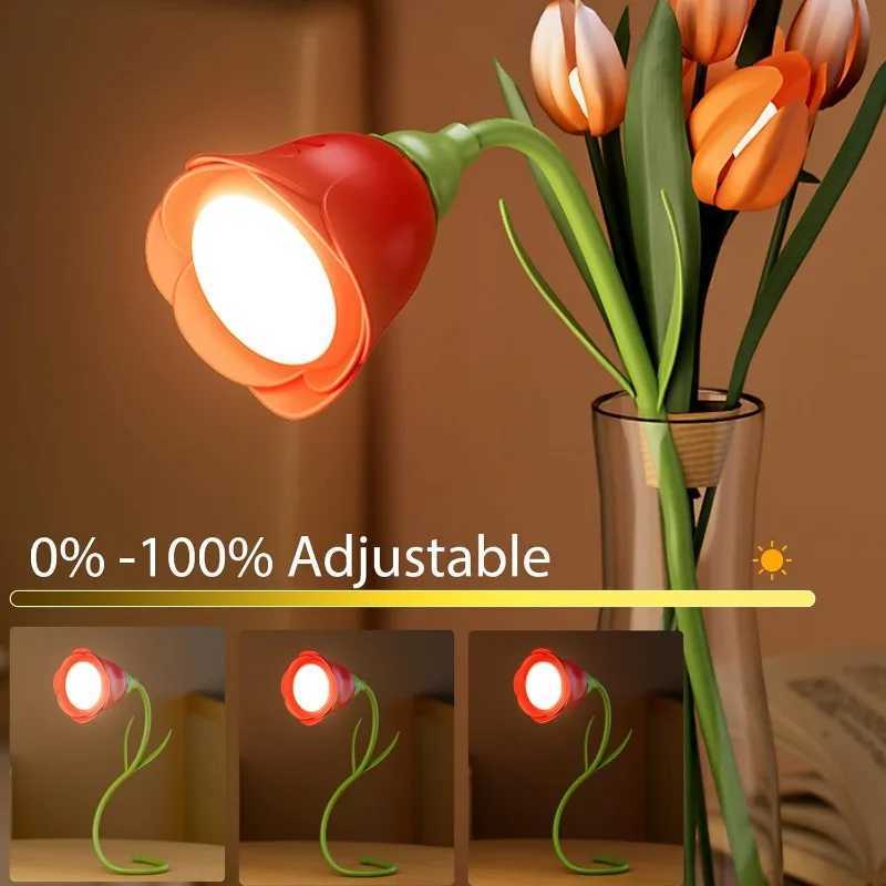 Rechargeable Rose LED Desk Lamp Bendable Dimmable Flower Night Light with Brightness Memory Creative Gift for WomenWifeGirl C250913